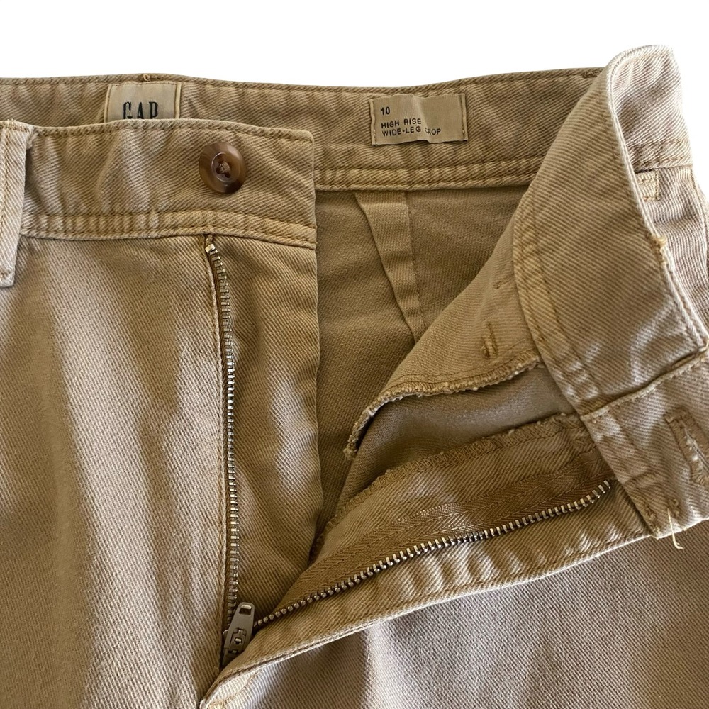 Gap High Rise Wide Leg Crop Khaki Pants Women Size 10 Cotton Twill - Picture 5 of 15